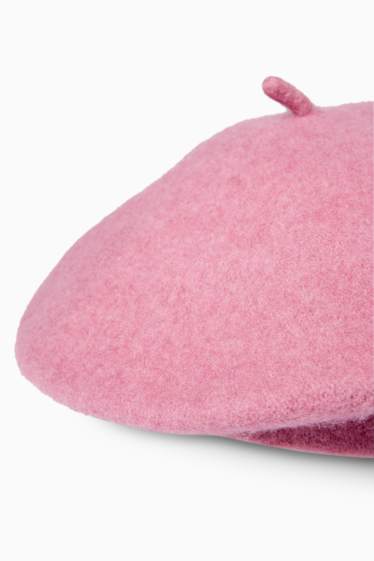 Damen - Woll-Baskenmütze - rosa