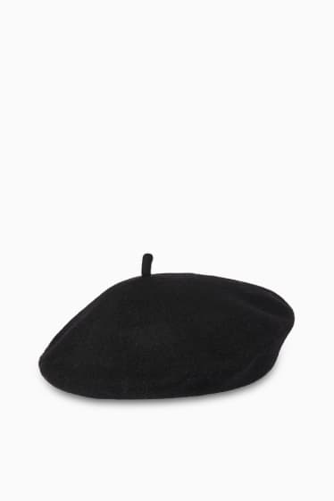 Women - Woollen beret - black