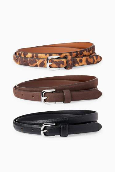 Dames - Set van 3 - riem - imitatieleer - zwart