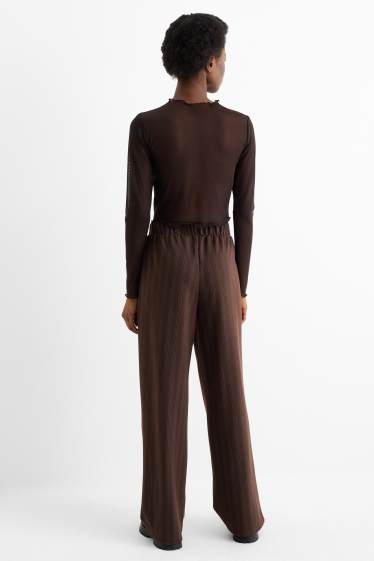 Women - Jersey trousers - mid-rise waist - wide leg - pinstripes - dark brown