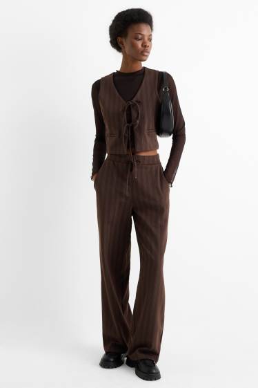 Women - Jersey trousers - mid-rise waist - wide leg - pinstripes - dark brown