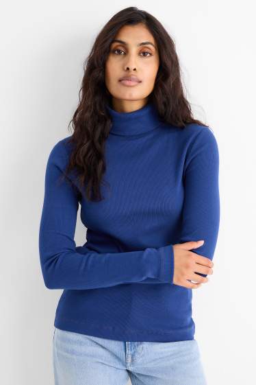 Femmes - Lot de 2 - haut à col roulé basique - finition côtelée - bleu