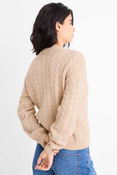 Damen - Strickjacke - Zopfmuster - beige