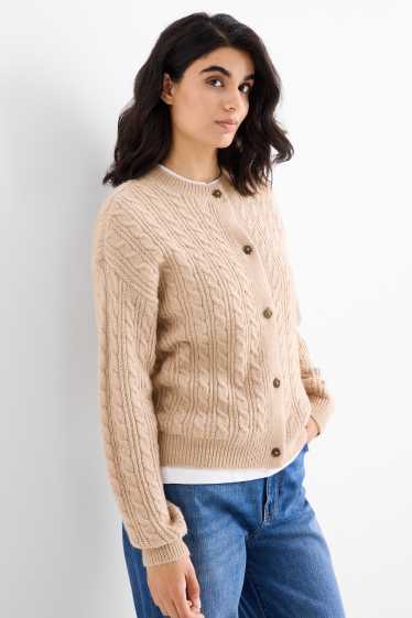 Damen - Strickjacke - Zopfmuster - beige