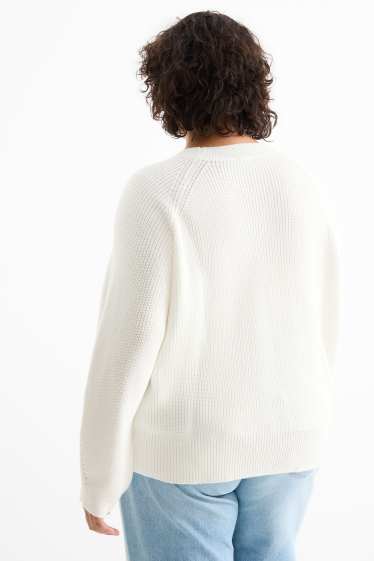 Kobiety - Sweter - w prążki - biały