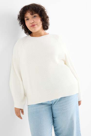 Kobiety - Sweter - w prążki - biały