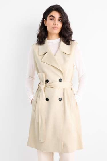 Dames - Lang gilet - regular fit - imitatiesuède - licht beige