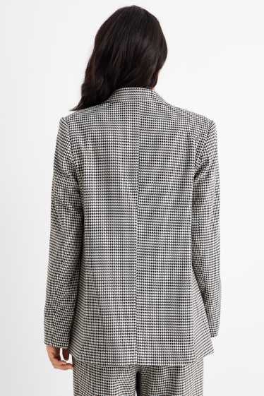 Dames - Lange blazer - regular fit - geruit - zwart / wit