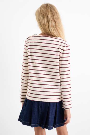 Kinder Mädchen - Langarmshirt - gestreift - rot / cremeweiß