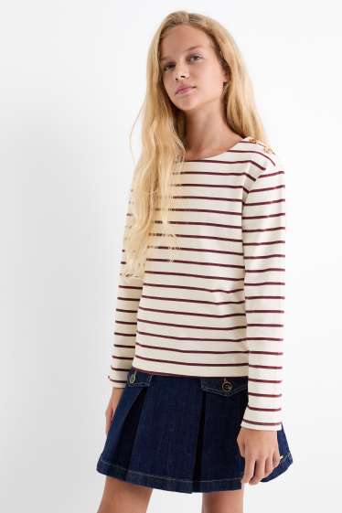 Kinder Mädchen - Langarmshirt - gestreift - rot / cremeweiß