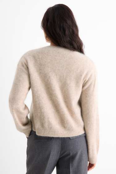 Damen - Kaschmir-Strickjacke - hellbeige