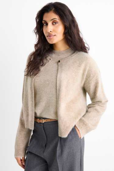 Damen - Kaschmir-Strickjacke - hellbeige