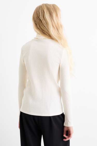 Enfants filles - Lot de 3 - hauts à col roulé - côtelés - blanc crème