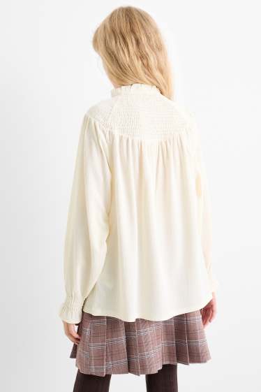Enfants filles - Haut à manches longues - texturé - smocké - blanc crème