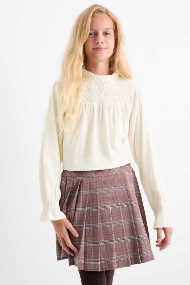 Enfants filles - Haut à manches longues - texturé - smocké - blanc crème