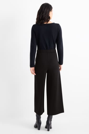 Dames - Jersey broek met ceintuur - high waist - wide leg - zwart