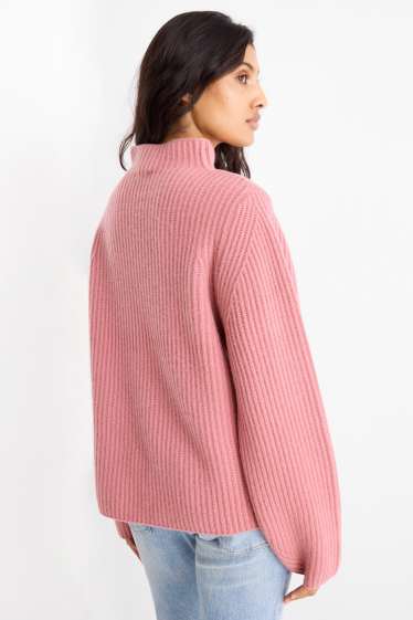 Damen - Kaschmir-Pullover - gerippt - rosa