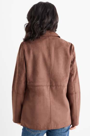 Dames - Lange blazer - regular fit - imitatiesuède - lichtbruin