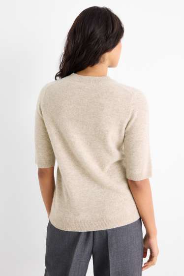 Damen - Kaschmir-Strickpullover - kurzarm - hellbeige