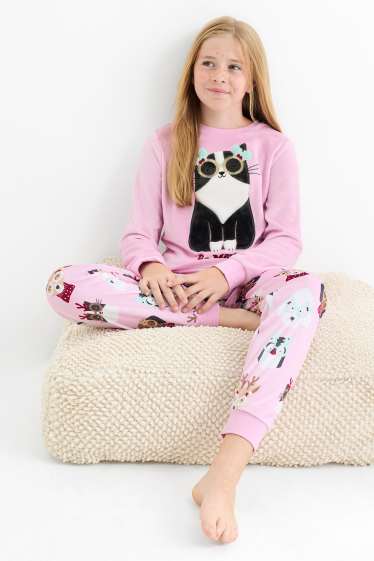 Kinder Mädchen - Hunde und Katzen - Weihnachtspyjama - 2 teilig - rosa
