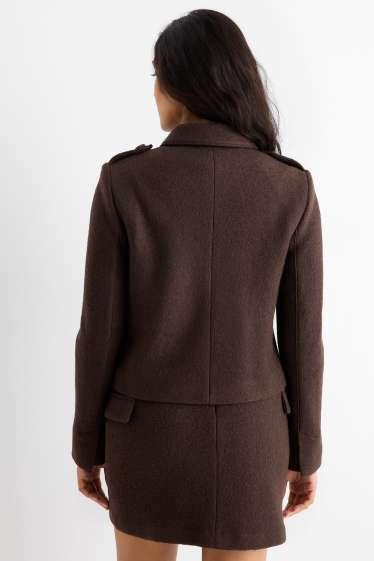 Women - Cropped bouclé blazer - regular fit - wool blend - dark brown