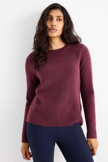 Femei - Pulover din tricot fin - bordo