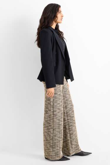 Femei - Pantaloni bouclé - talie înaltă - wide leg - bej