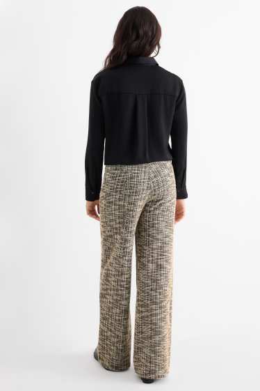 Femei - Pantaloni bouclé - talie înaltă - wide leg - bej
