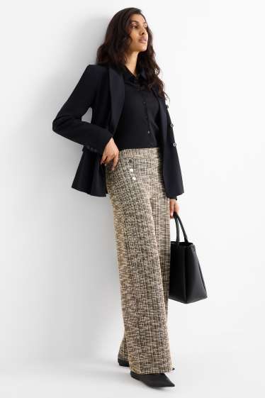 Femei - Pantaloni bouclé - talie înaltă - wide leg - bej