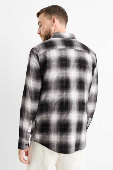 Pánské - Košile - regular fit - kent - kostkovaná - tmavošedá