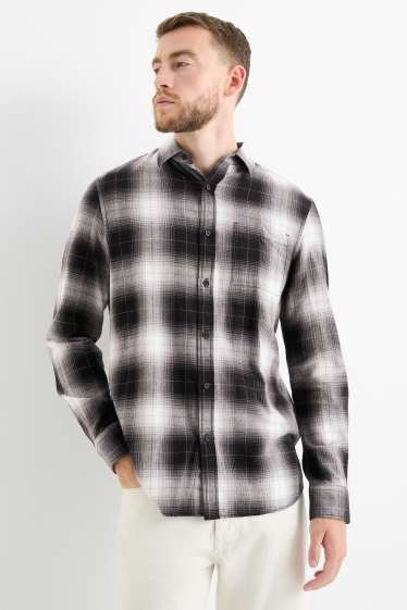 Pánské - Košile - regular fit - kent - kostkovaná - tmavošedá