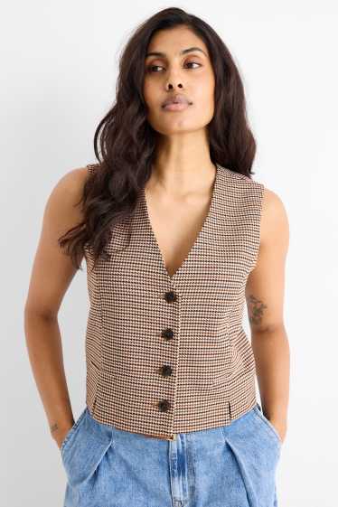Femmes - Gilet sans manches de bureau - regular fit - à carreaux - marron