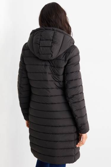 Women - Quilted coat with hood - black