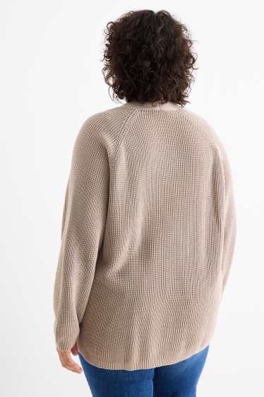 Dames - Gebreid vest - geribd - taupe