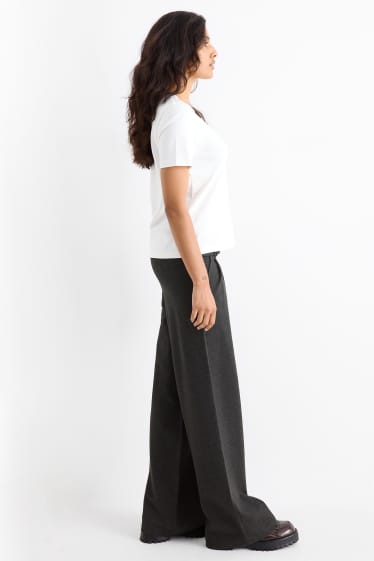 Women - Jersey trousers with belt - high-rise waist - wide leg - dark gray