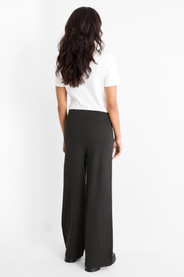 Women - Jersey trousers with belt - high-rise waist - wide leg - dark gray