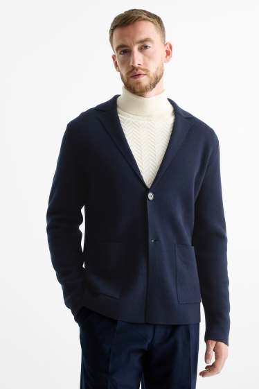 Heren - Fijn gebreid colbert - regular fit - donkerblauw