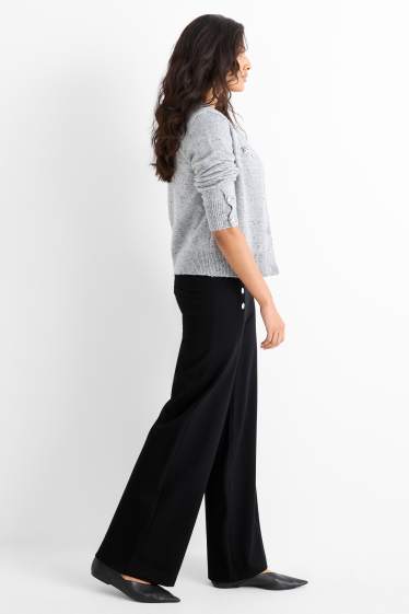 Dámské - Žerzejové kalhoty - high waist - wide leg - černá