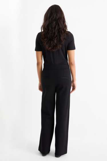 Dámské - Žerzejové kalhoty - high waist - wide leg - černá