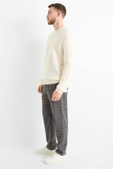 Pánské - Kalhoty chino - tapered fit - kostkované - tmavošedá