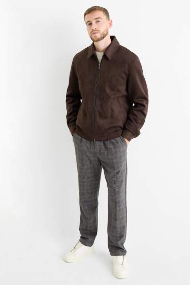 Pánské - Kalhoty chino - tapered fit - kostkované - tmavošedá