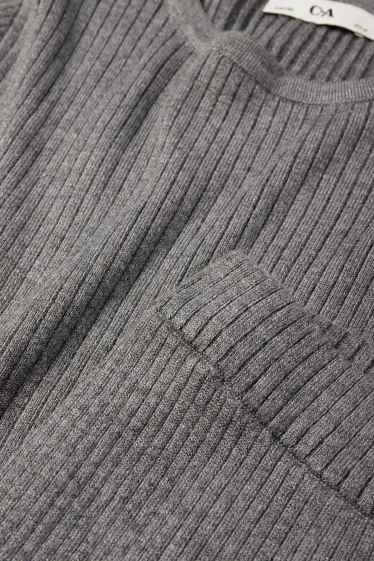 Children Girls - Set - long sleeve top and jersey trousers - ribbed - 2 piece - dark gray