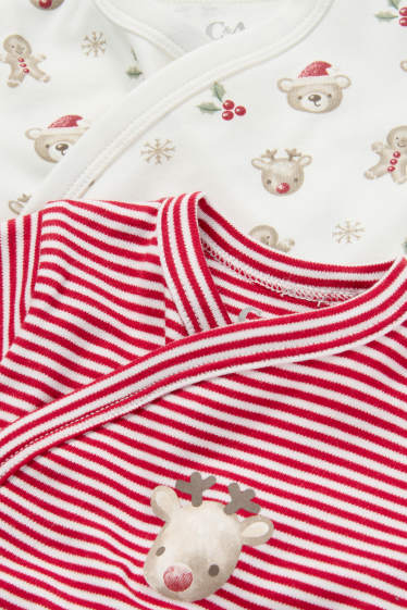 Unisex - Multipack 2er - Rentier - Weihnachts-Baby-Wickelbody - weiss / rot