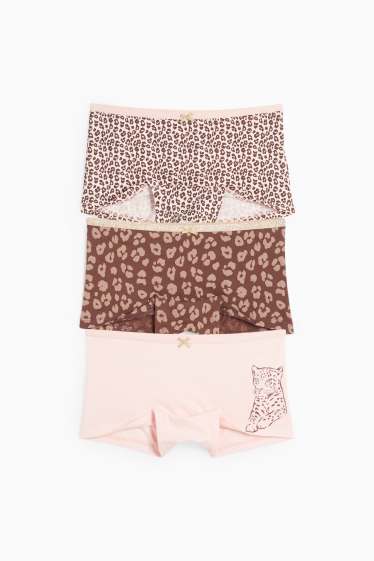 Kinderen: meisjes - Set van 3 - luipaard - boxershort - donkerbruin