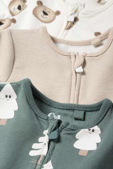 Baby Buben - Multipack 3er - Tannenbaum und Bärchen - Baby-Schlafanzug - grün