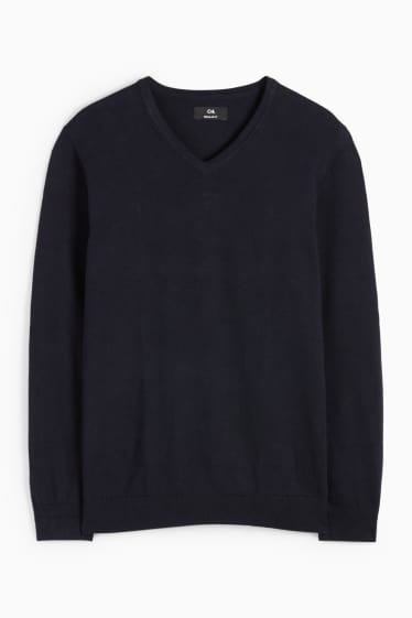 Men - Set - V-neck jumper and business shirt - 2 piece - dark blue
