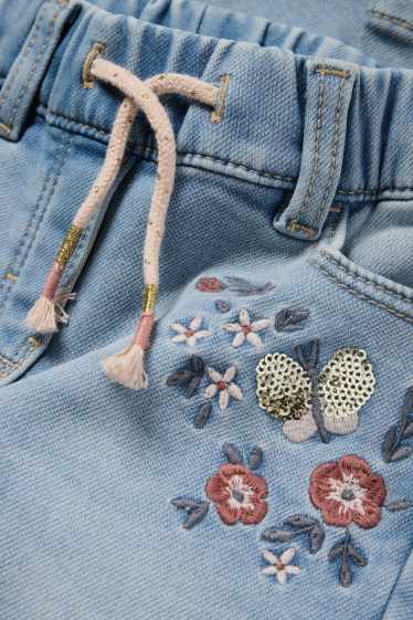 Enfants filles - Fleur - skinny jean - jean chaud - jean bleu clair