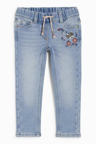 Enfants filles - Fleur - skinny jean - jean chaud - jean bleu clair