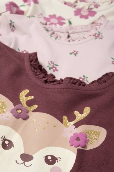 Kinder Mädchen - Multipack 3er - Blume und Reh - Kleid - lila