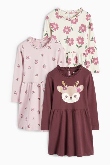 Kinder Mädchen - Multipack 3er - Blume und Reh - Kleid - lila
